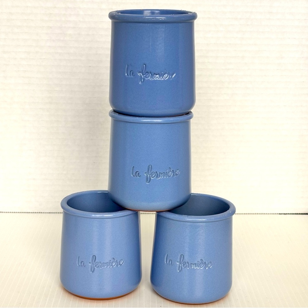 4 La Fermiere Terra Cotta French Yogurt Pots - Color Periwinkle Blue